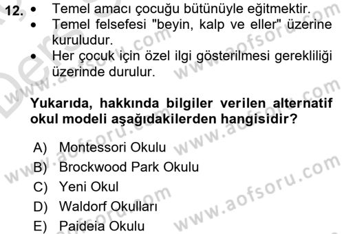 Eğitim Felsefesi Dersi 2018 - 2019 Yılı 3 Ders Sınav Soruları 12. Soru
