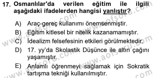 Eğitim Felsefesi Dersi 2018 - 2019 Yılı 3 Ders Sınav Soruları 17. Soru