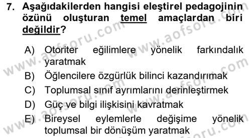 Eğitim Felsefesi Dersi 2018 - 2019 Yılı 3 Ders Sınav Soruları 7. Soru