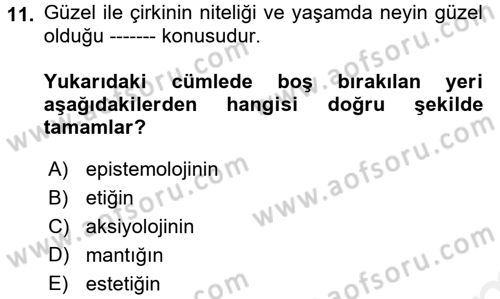 Eğitim Felsefesi Dersi 2018 - 2019 Yılı (Vize) Ara Sınav Soruları 11. Soru