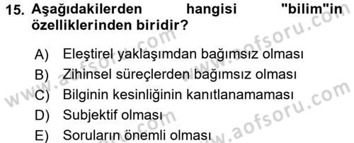 Eğitim Felsefesi Dersi 2018 - 2019 Yılı (Vize) Ara Sınav Soruları 15. Soru
