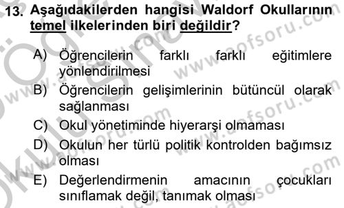 Eğitim Felsefesi Dersi 2018 - 2019 Yılı Yaz Okulu Sınav Soruları 13. Soru