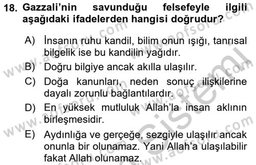 Eğitim Felsefesi Dersi 2018 - 2019 Yılı Yaz Okulu Sınav Soruları 18. Soru