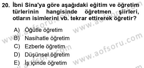 Eğitim Felsefesi Dersi 2018 - 2019 Yılı Yaz Okulu Sınav Soruları 20. Soru