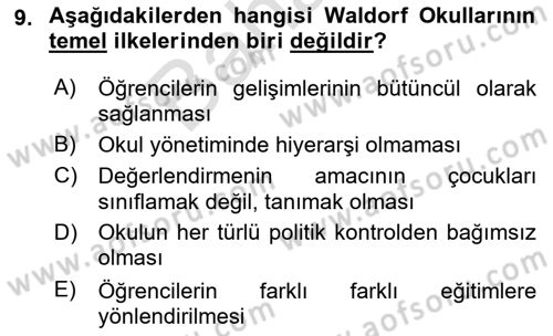 Eğitim Felsefesi Dersi 2021 - 2022 Yılı (Final) Dönem Sonu Sınav Soruları 9. Soru