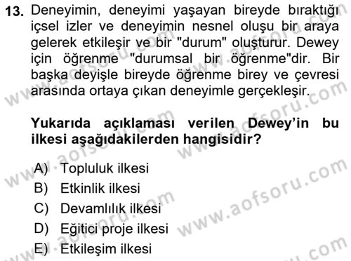 Eğitim Felsefesi Dersi 2022 - 2023 Yılı Yaz Okulu Sınav Soruları 13. Soru
