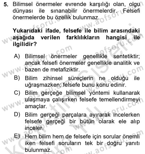 Eğitim Felsefesi Dersi 2022 - 2023 Yılı Yaz Okulu Sınav Soruları 5. Soru