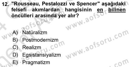 Eğitim Felsefesi Dersi 2023 - 2024 Yılı (Vize) Ara Sınav Soruları 12. Soru