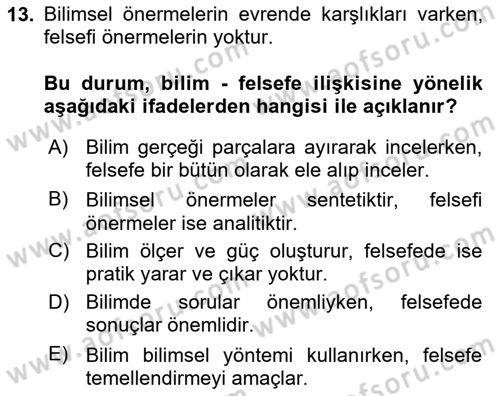 Eğitim Felsefesi Dersi 2023 - 2024 Yılı (Vize) Ara Sınav Soruları 13. Soru