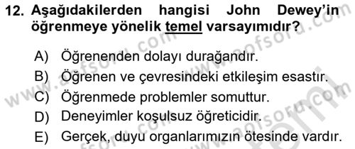 Eğitim Felsefesi Dersi 2023 - 2024 Yılı (Final) Dönem Sonu Sınav Soruları 12. Soru