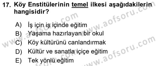 Eğitim Felsefesi Dersi 2023 - 2024 Yılı (Final) Dönem Sonu Sınav Soruları 17. Soru