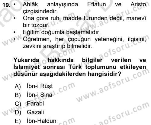 Eğitim Felsefesi Dersi 2023 - 2024 Yılı (Final) Dönem Sonu Sınav Soruları 19. Soru