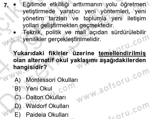 Eğitim Felsefesi Dersi 2023 - 2024 Yılı (Final) Dönem Sonu Sınav Soruları 7. Soru