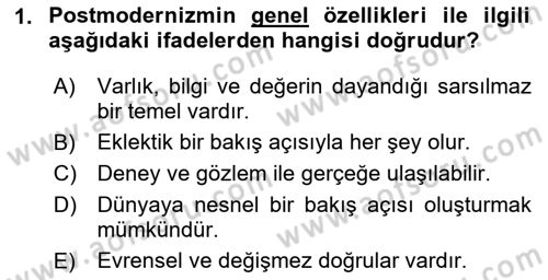 Eğitim Felsefesi Dersi 2023 - 2024 Yılı Yaz Okulu Sınav Soruları 1. Soru