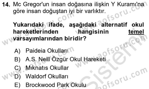 Eğitim Felsefesi Dersi 2023 - 2024 Yılı Yaz Okulu Sınav Soruları 14. Soru