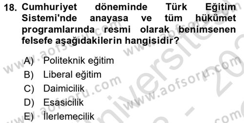 Eğitim Felsefesi Dersi 2023 - 2024 Yılı Yaz Okulu Sınav Soruları 18. Soru