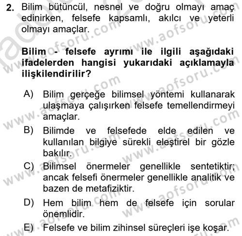 Eğitim Felsefesi Dersi 2023 - 2024 Yılı Yaz Okulu Sınav Soruları 2. Soru