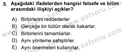 Eğitim Felsefesi Dersi 2023 - 2024 Yılı Yaz Okulu Sınav Soruları 5. Soru