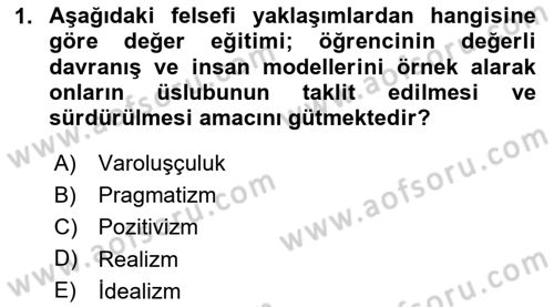 Eğitim Felsefesi Dersi 2024 - 2025 Yılı (Vize) Ara Sınav Soruları 1. Soru