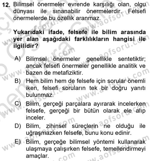 Eğitim Felsefesi Dersi 2024 - 2025 Yılı (Vize) Ara Sınav Soruları 12. Soru
