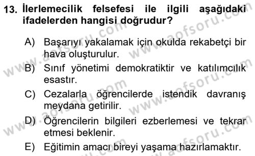 Eğitim Felsefesi Dersi 2024 - 2025 Yılı (Vize) Ara Sınav Soruları 13. Soru