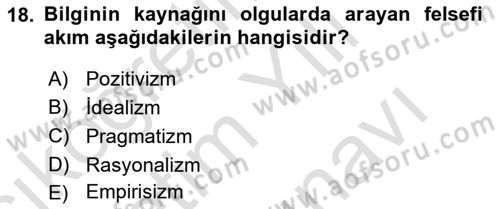 Eğitim Felsefesi Dersi 2024 - 2025 Yılı (Vize) Ara Sınav Soruları 18. Soru