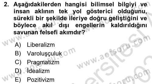Eğitim Felsefesi Dersi 2024 - 2025 Yılı (Vize) Ara Sınav Soruları 2. Soru