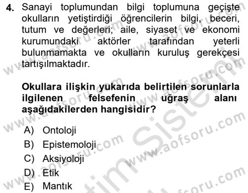 Eğitim Felsefesi Dersi 2024 - 2025 Yılı (Vize) Ara Sınav Soruları 4. Soru