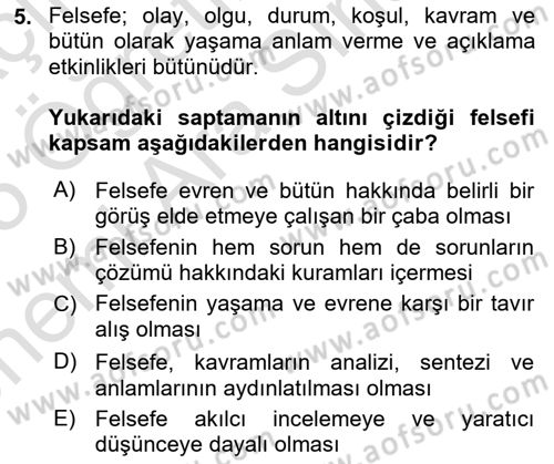 Eğitim Felsefesi Dersi 2024 - 2025 Yılı (Vize) Ara Sınav Soruları 5. Soru