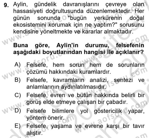 Eğitim Felsefesi Dersi 2024 - 2025 Yılı (Vize) Ara Sınav Soruları 9. Soru
