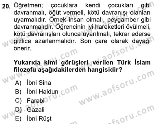 Eğitim Felsefesi Dersi 2024 - 2025 Yılı (Final) Dönem Sonu Sınav Soruları 20. Soru