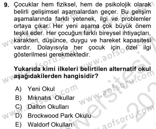 Eğitim Felsefesi Dersi 2024 - 2025 Yılı (Final) Dönem Sonu Sınav Soruları 9. Soru