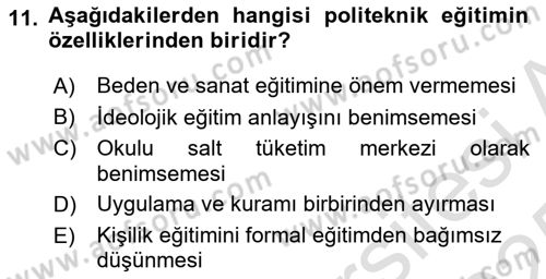 Eğitim Felsefesi Dersi 2024 - 2025 Yılı Yaz Okulu Sınav Soruları 11. Soru