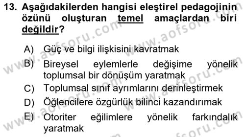 Eğitim Felsefesi Dersi 2024 - 2025 Yılı Yaz Okulu Sınav Soruları 13. Soru
