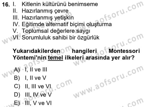 Eğitim Felsefesi Dersi 2024 - 2025 Yılı Yaz Okulu Sınav Soruları 16. Soru