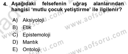 Eğitim Felsefesi Dersi 2024 - 2025 Yılı Yaz Okulu Sınav Soruları 4. Soru