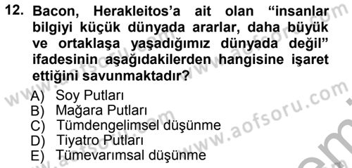 Modern Felsefe 1 Dersi 2012 - 2013 Yılı (Vize) Ara Sınav Soruları 12. Soru