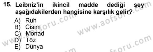 Modern Felsefe 1 Dersi Ara Sınavı Deneme Sınav Soruları 15. Soru