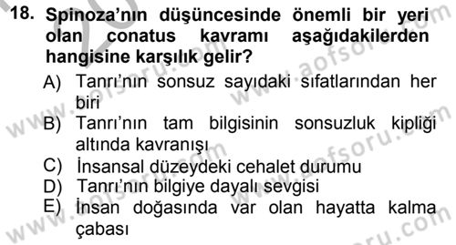 Modern Felsefe 1 Dersi 2012 - 2013 Yılı (Vize) Ara Sınav Soruları 18. Soru