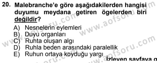 Modern Felsefe 1 Dersi Ara Sınavı Deneme Sınav Soruları 20. Soru