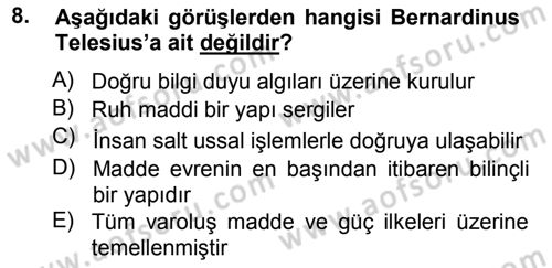 Modern Felsefe 1 Dersi Ara Sınavı Deneme Sınav Soruları 8. Soru