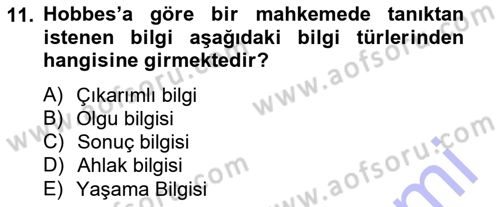 Modern Felsefe 1 Dersi 2012 - 2013 Yılı (Final) Dönem Sonu Sınav Soruları 11. Soru