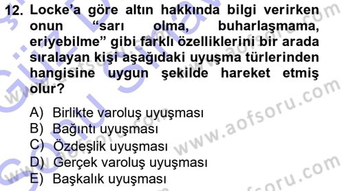 Modern Felsefe 1 Dersi 2012 - 2013 Yılı (Final) Dönem Sonu Sınav Soruları 12. Soru