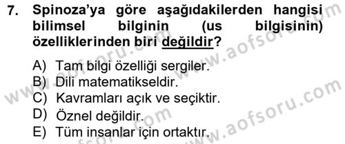 Modern Felsefe 1 Dersi 2012 - 2013 Yılı (Final) Dönem Sonu Sınav Soruları 7. Soru