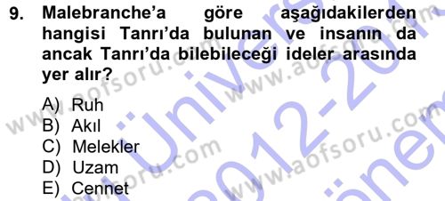 Modern Felsefe 1 Dersi 2012 - 2013 Yılı (Final) Dönem Sonu Sınav Soruları 9. Soru