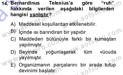 Modern Felsefe 1 Dersi Ara Sınavı Deneme Sınav Soruları 14. Soru