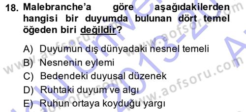 Modern Felsefe 1 Dersi Ara Sınavı Deneme Sınav Soruları 18. Soru