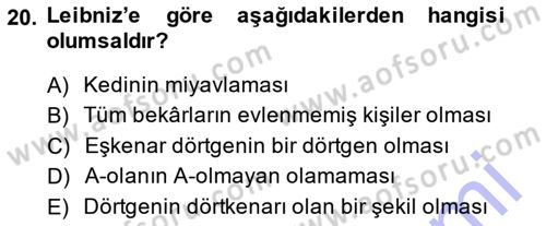 Modern Felsefe 1 Dersi Ara Sınavı Deneme Sınav Soruları 20. Soru