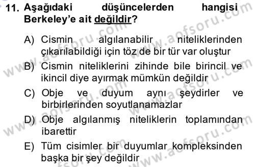 Modern Felsefe 1 Dersi 2013 - 2014 Yılı (Final) Dönem Sonu Sınav Soruları 11. Soru