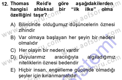 Modern Felsefe 1 Dersi 2013 - 2014 Yılı (Final) Dönem Sonu Sınav Soruları 12. Soru